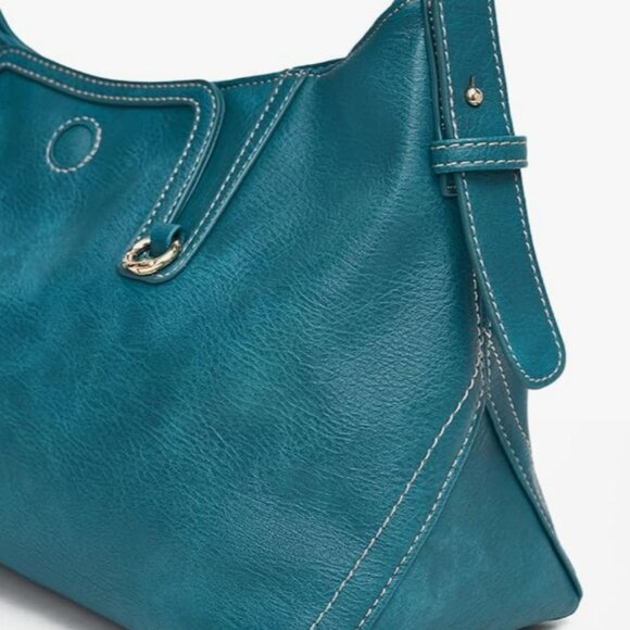 LuxeBold | Vegan Leather Slouchy Teal Shoulder Ajustable Strap Hobo Bag - NWOT - Picture 14 of 15